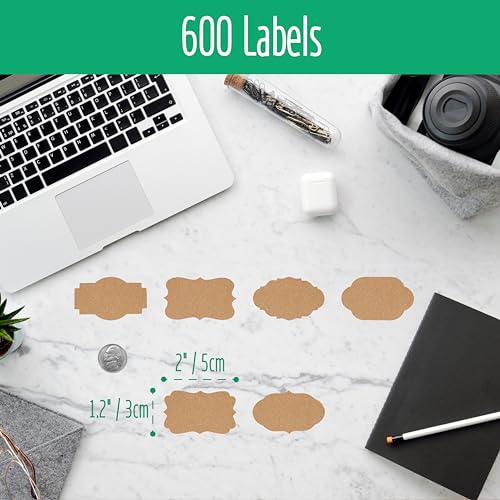 600 PCS Kraft Paper Stickers, 6 Fancy Shapes Labels Self Adhesive Blank Stickers Crafts, Homemade Food Jars, Gift Tags, Name Labels, Envelope Labels, Home Office Business Uses (1.2'' x 2'') (Heba496) - color: Kraft Paper Primary Color, size: 1.2” x 2”