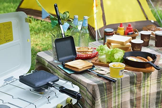 Panini Press Hot Sandwich Maker Non-Stick Panini Grill Pan with Handle Aluminum Flip Pan for Home and Outdoor Camping, 1 Pack