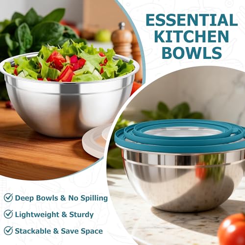 TeamFar Mixing Bowl Set, 4.5/3/1.5 QT Stainless Steel Nesting Salad Bowls - color: Dark Blue