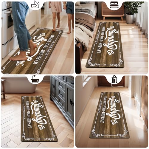 Pauwer Laundry Room Rug Runner 20"x60", Non Slip Waterproof Mat, Brown - color: Brown, size: 20"x60"