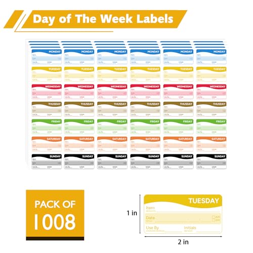 1008 Pcs 1" X 2" Day of The Week Labels, Removable & Writable Food Stickers in English/Español/Français for Restaurant Kitchen Containers and Inventory Management - color: Rectangle Sheet Labels