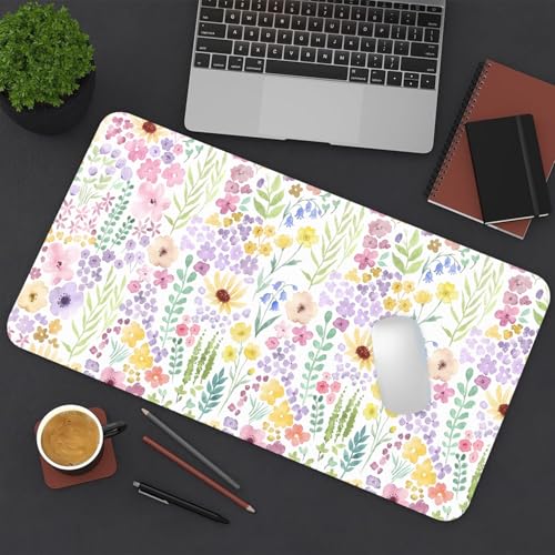 Floral Desk Mat, Cute Flower Large Mouse Pad, Purple 23.6"x11.8" - color: A Flowers - Purple Green, size: 23.6" x 11.8"