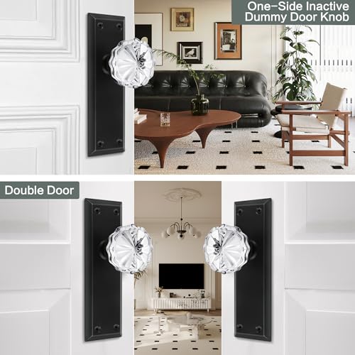 Single-Side Glass Dummy Door Knobs, Inactive Door Knobs for Closet, Antique Bifold Door Knobs Replacement, Crystal Dummy Door Handles, Matte Black, 2 Pack - color: Matte Black, size: Dummy(2 Pack)