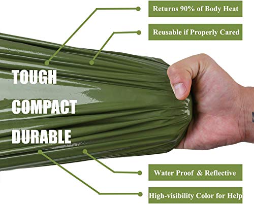 Emergency Sleeping Bag Survival Bivy Sack Use as Emergency Blanket Lightweight Survival Gear for Outdoor Hiking Camping Keep Warm After Earthquakes, Hurricanes and Other disasters - color: Green Set