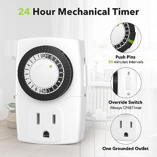 BN-LINK U47 Indoor Mini 24-Hour Mechanical Outlet Timer, 3-Prong, 4-Pack - size: 3-Prong, 4-Pack, 1 Outlet, Mini