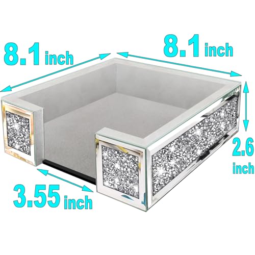 Wocred Flat Mirror Napkin Holder for Bathroom Vanity,Crystal Crushed Diamond Guest Towel Holder,Cute Napkin Tray for Kitchen,Dining table,Guest Bathroom.(8.1”X8.1”X2.6”) - size: 8.1x8.1x2.6 inch