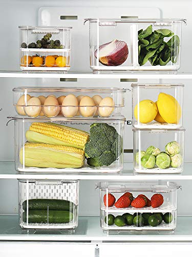 vacane Fresh Produce Saver for Refrigerator, 3 Pcs Food Fruit Lettuce Keeper Containers, Salad Vegetable Storage Organizers Stackable, BPA-free Stay Fridge Storage Containers - color: S+S+L