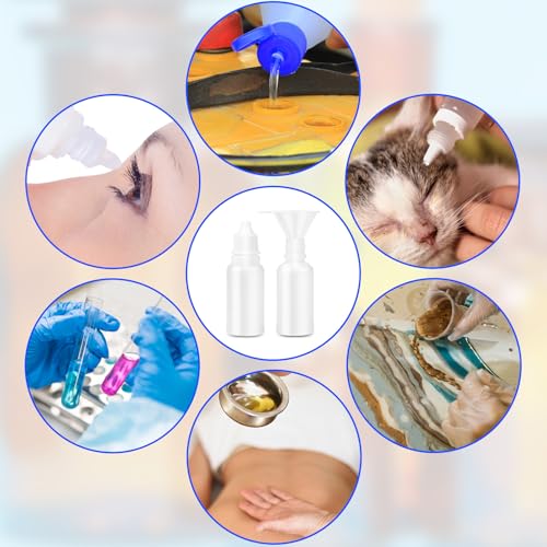5 PCS (4 Bottles + 1 Funnel) 15ml (0.5oz) Small Empty Plastic Dropper Bottles, White Eye Liquid Dropper Bottles, Squeezable & Portable Travel Containers for Eye Drops, Refillable with Cap and Plug