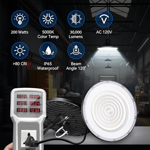 4 Pack UFO LED High Bay Light 200W, 30000lm, 5000K, ETL Listed - color: 200W
