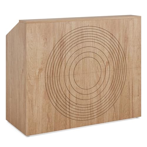 Tribesigns Reception Desk with Counter, Modern Front Desk Reception Room Table with Cable Grommet, 47 inch Retail Counter for Checkout, Lobby, Beauty Salon, Home Office Desk, Oak - color: Oak