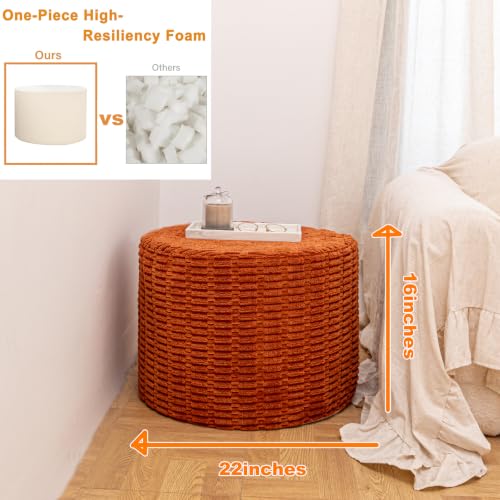 Boneless Ottoman Cloud Couch Ottoman, Rectangular Furry Floor Pouf Foot Rest with Premium Foam Filling, Multi-Use Foot Rest Stool for Living Room & Bedroom (Burnt Orange, 22x22x16 Inches, Round) - color: Burnt Orange, size: 22"D x 22"W x 16"H