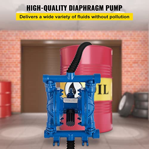 VEVOR Air-Operated Double Diaphragm Pump, 1/2 in Inlet & Outlet, Cast Iron Body, 3.0 GPM & Max 90PSI, Nitrile Diaphragm Pneumatic Transfer Pump for Petroleum, Diesel, Oil & Low Viscosity Fluids - size: 3.0 GPM