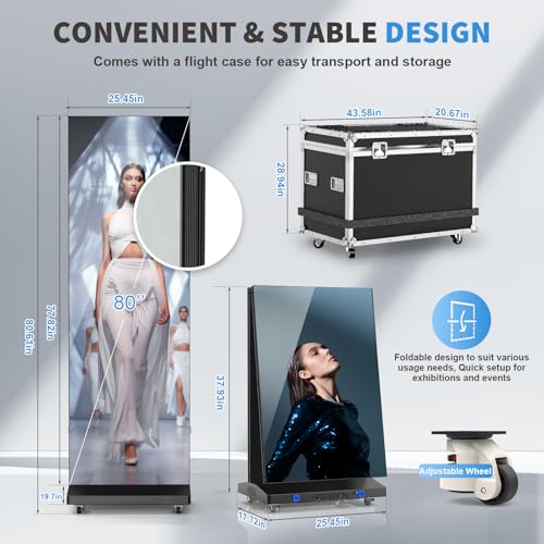 80'' LED Digital Signage Seamless Splicing Foldable GOB Poster Screen with WiFi USB Remote Control for Commercial Events & Rentals (Black,2 Screens) - size: 2 screens