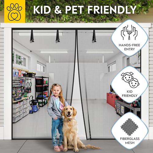 AUGO Garage Door Screen Magnetic Closure - Garage Screen Doors for 1 Car Garage Pull Down - Magnetic Screen Door Mesh - Heavy Duty Weighted Bottom- Pet & Kid Friendly - Keep Open Feature - 8' x 7' - size: 8 FT x 7 FT