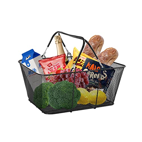 12PCS Black Metal Shopping Baskets with Handles, Portable Retail Baskets Wire Shopping Basket, Large Wire Mesh basket Hand Basket Set for Stores, Supermarket, Retail, Groceries - color: Black#3
