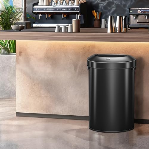 EKO Urban 21 Gallon Semi-Round Open Top Waste Bin, Stainless Steel Half Round Commercial Trash Can for Indoor and Outdoor, Extra Large Garbage Bin for Home, Office, Restaurant, 80L, Matte Black - color: Matte Black, size: 80 Liter, Semi-Round