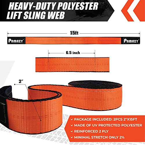 2”x15' Sturdy Lift Sling Strap, 18800lbs Heavy Duty Lifting Web Sling—2 PCS