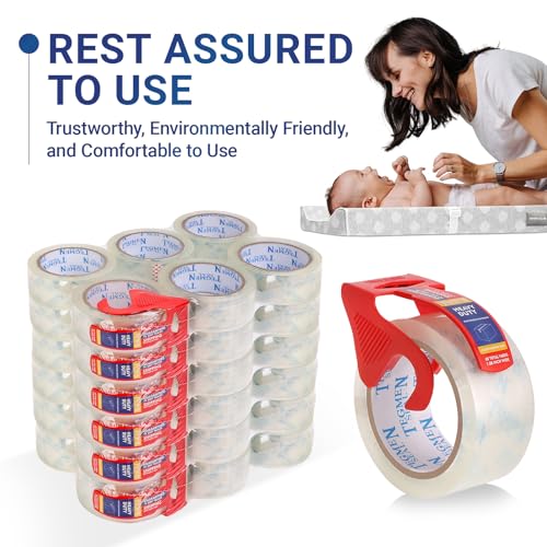 Heavy Duty Clear Packing Tape with Dispenser Combo for Shipping, Moving & Storage,Thicker Clear Packing Tape, 1.88 inches Wide, 60 Yards Per Roll, 36 Pack 2160 Total Yards - size: 36-Pack