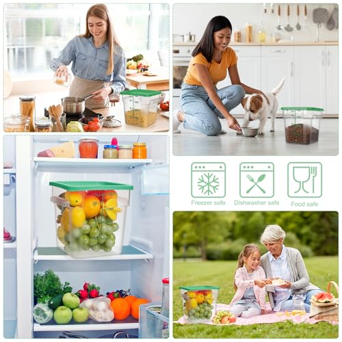 Lallisa 4 Pcs 8qt & 4qt Clear Food Storage Containers with Lids Handles and Scales, Stackable Plastic Square Food Storage Containers for Dough Proofing Baking Kitchen Restaurant(Green) - color: Green