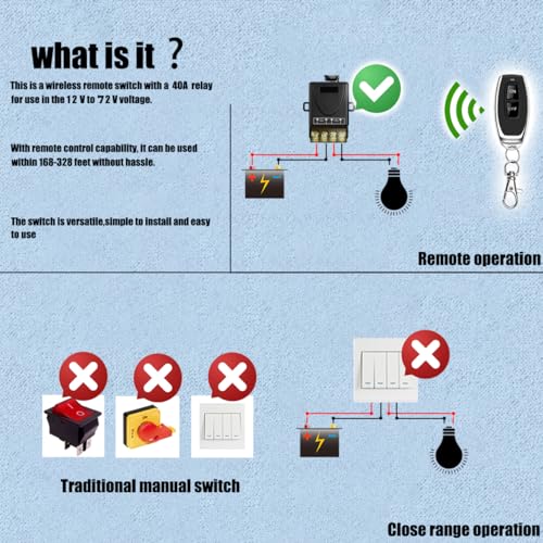 Wireless Remote Switch,DC12V/24V/48V/72V 30A Relay,328ft Range - size: DC12V 30A relay switch