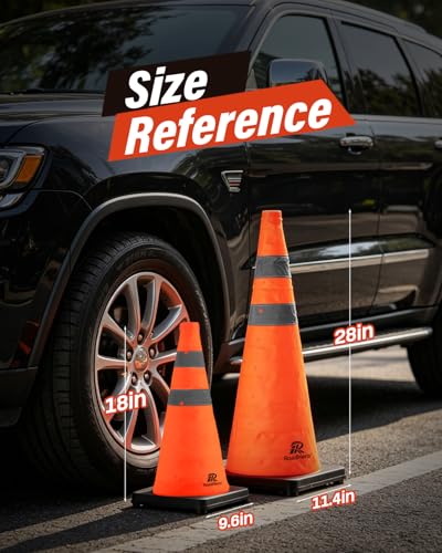 RoadHero 3 Pack 18 Inch Collapsible Traffic Cones with Black Base - size: 18 Inch