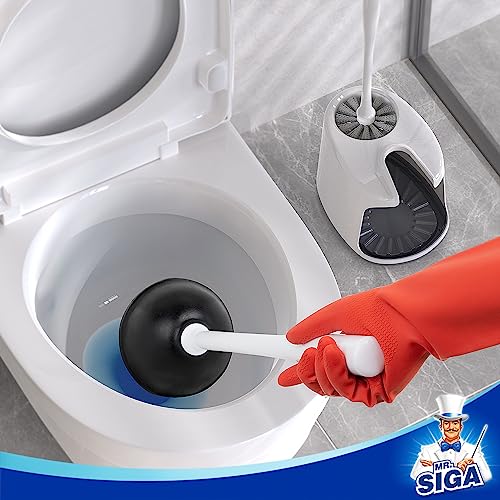 MR.SIGA Toilet Plunger and Brush with Holder for Toilet Cleaning, White - color: White