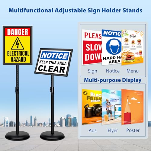 4 Pack Sign Holder Stands - 8.5 x11 inch Standing Sign Stand, Adjustable Poster Sign Holder Pedestal Floor Sign Stand, Aluminum Snap Open Frame for Vertical & Horizontal View Sign Stand, Black - color: Black, size: 8.5 x 11 inches (4 Pack)