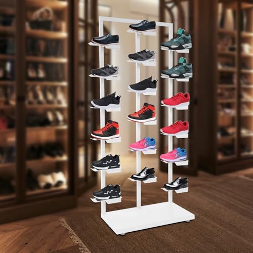 Commercial Clothing Store Shoe Rack, Retail Boutique Shoe Display Shelf Large Free Standing Shoe Shelf Shoe Organizer Stand Shoe Display Shelf Shoe Tower Rack for Home Store (White) - color: White