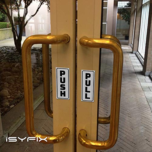 iSYFIX Push Pull Stickers Sign, 2x5 Inch, White/Black, 2 Pack - color: White / Black, size: Vertical 2x5