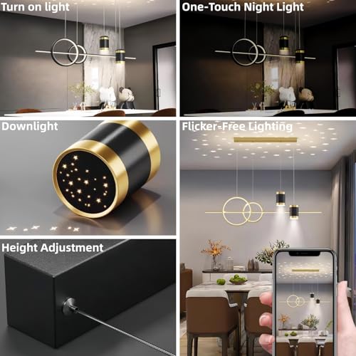 Modern Led Linear Pendant Light, Kitchen Table Chandelier - color: Black, size: 39.37 IN