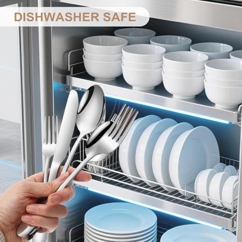 20-Piece Silverware Set for 4, Food Grade Stainless Steel Flatware Set, Mirror Polished Cutlery Utensil Set with Forks, Knives and Spoons, Dishwasher Safe for Home, Restaurant, Wedding and Party Use - size: 20-Piece