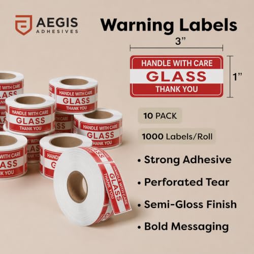 1" X 3" Glass Stickers (10000 Labels, 10 Rolls) - Handle with Care - color: Glass 1" X 3"