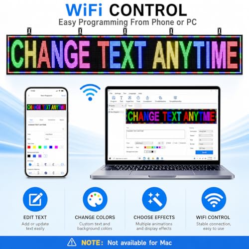 CX P10 Outdoor Full-Color LED Scrolling Sign 115" x 14", WiFi Programmable Digital Message Board, IP45 Weather-Resistant 5000 cd/m² High-Brightness Display for Business Advertising & Restaurant Menu Board - size: P10 115x14 inch
