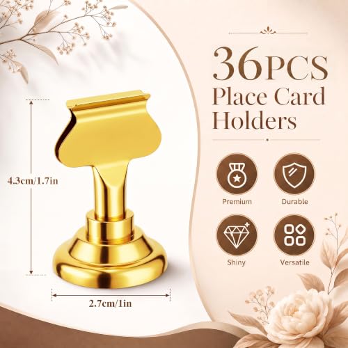 ERYTLLY 36 PK Place Card Holders 1.7 inches Table Card Holder Steel Card Holders for Weddings,Birthdays,Photos, Memo Notes, Restaurants (Gold 36PK) - color: Gold 36PK