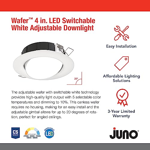 Juno 4" Adjustable LED Wafer Downlight, 5-in-1 CCT, Matte White - color: Matte White, size: 4-Inch