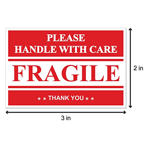 300 Labels, 1 Roll - Please, Handle with Care Stickers - 3 x 2 inch, Fragile Labels (Red/White) Shipping Labels for Glass or Delicate Products - size: 300 Labels