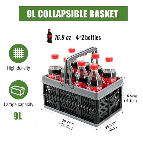 Small Plastic Baskets Black,Pack-2 Plastic baskets for organizing,collapsible shopping basket,foldable crate with Handles,collapsible storage crate,car basket,for Kitchen,Bathroom,Medicine - color: 2*Black, size: 11.9"x8"x6.1"
