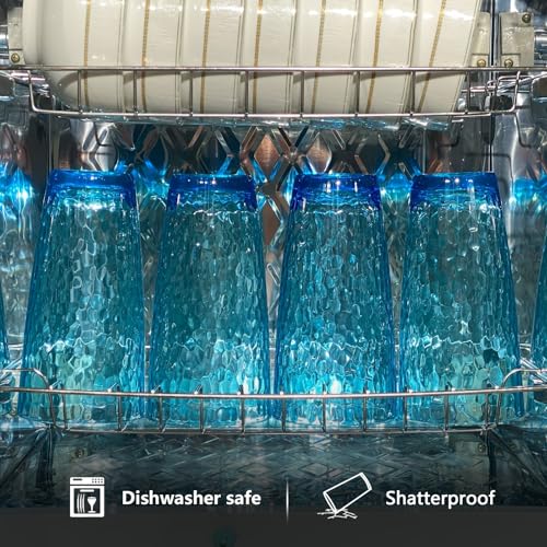 26-Ounce Plastic Tumblers (Set of 6), Reusable Plastic Mugs, BPA-Free Acrylic to Drink Mugs, Shatter Resistant, Textured Interior, Dishwasher Safe (Blue, 26 Ounce) - color: Blue, size: 26 Ounce