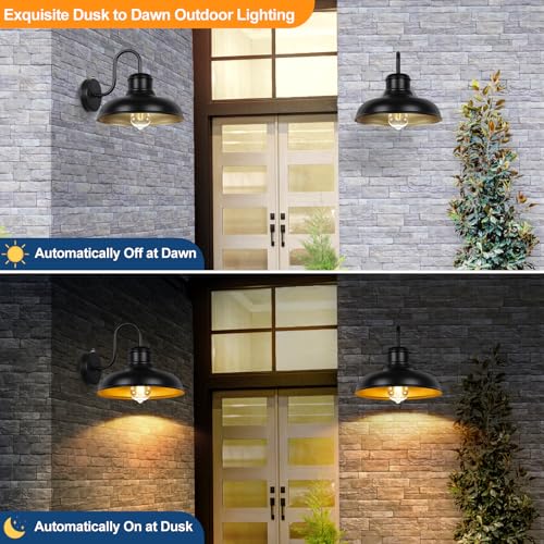 TOBUSA 2-Pack Dusk to Dawn Outdoor Wall Light Fixtures, Waterproof Farmhouse Outside Gooseneck Barn Lights, 11.5'' Black & Golden Exterior Wall Sconces for House, Porch, Garage - color: Black & Golden, size: 11.5 inch