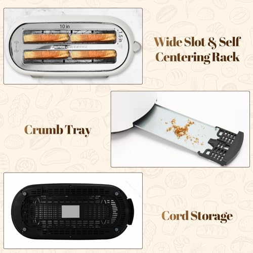 Tesslux 4 Slice Toaster, Touchscreen, 1.5" Long Wide Slot, 1300W, White - color: White