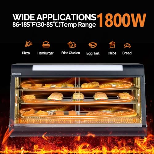 ROVSUN 48" Food Warmer Pizza Warmer Countertop, 3-Tier Food Warmer Display Pretzel Warmer w/LED Adjustable Removable Shelves Front & Rear Doors, Pastry Display Case for Buffet Restaurant, 1800W - color: Black, size: 48" Length