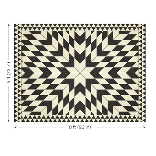 Carolina Creekhouse Vinyl Floor Mat 6'x8' - Black Geometric Pattern - Waterproof Non-Slip Kitchen Rug - Hard Floor Safe - Eco-Friendly Flat Weave - 6'x8’ - color: Black, size: 6'x8'