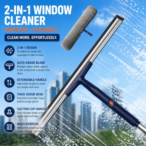 Window Squeegee Kit with Pole and Scrubber, (16" Kit)