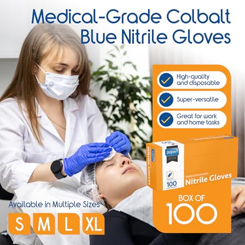 Inspire Cobalt Blue Nitrile Disposable Gloves | 4.5 Nitrile Safety Medical Exam Cooking Cleaning Disposable Gloves - size: XX-Large, style: Blue - Box of 100