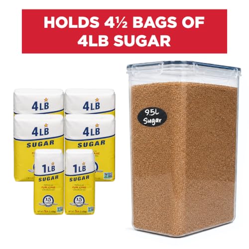 DWËLLZA KITCHEN Extra Large Flour and Sugar Storage Containers 9.5L Set of 2 Plastic Bulk Airtight Food Storage with Lids for Rice, Cereal, Pasta or Brown Sugar with Marker, Labels & Measuring Cups - color: 04 - 9.5L (Set of 2)