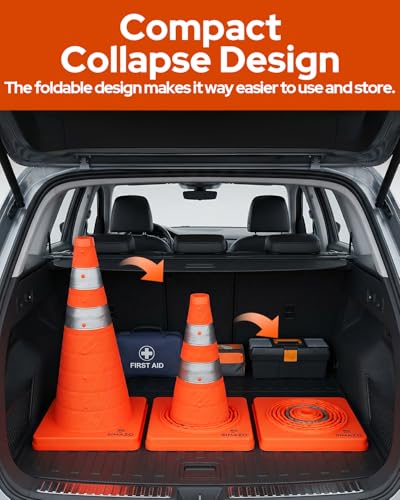 6 Pack 28In Collapsible Traffic Safety Cones with Reflective Collar - size: 28 Inch