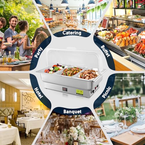 3 x 3QT Electric Chafing Dish with Knob Temperature Control - size: 603-Triple Pan