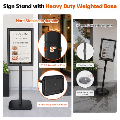 Heavy Duty Sign Holder Stand 11x17 Inch - Pedestal Floor Standing Sign Holder with Weighted Base - Vertical & Horizontal Poster/Menu Stand for Indoor/Outdoor Business Store Advertising, Black - color: Black, size: 11x17 in
