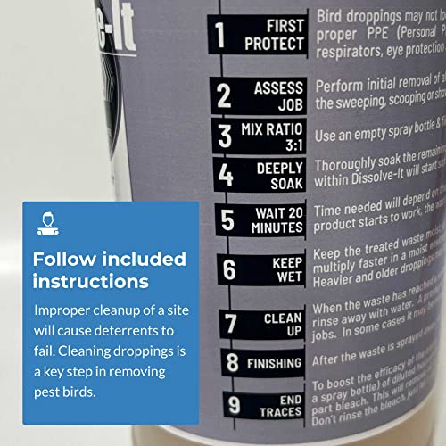 Bird Barrier Dissolve-It Max Enzyme Cleaner - Mix with Water – Bird Dropping Cleaner - Dissolves Waste – Treat Affected Areas Before Installing Bird Control Products - Bird Cage Cleaner - 1 Quart - size: 32 Fl Oz (Pack of 1), style: 3:1 Concentrate