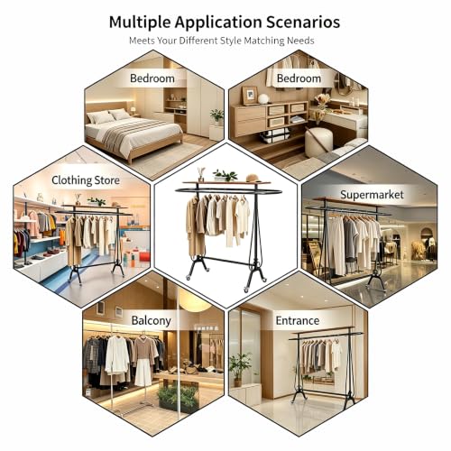Clothes Rack Stand with Wood Top, Retail Clothing Display Rack Oval Hangers